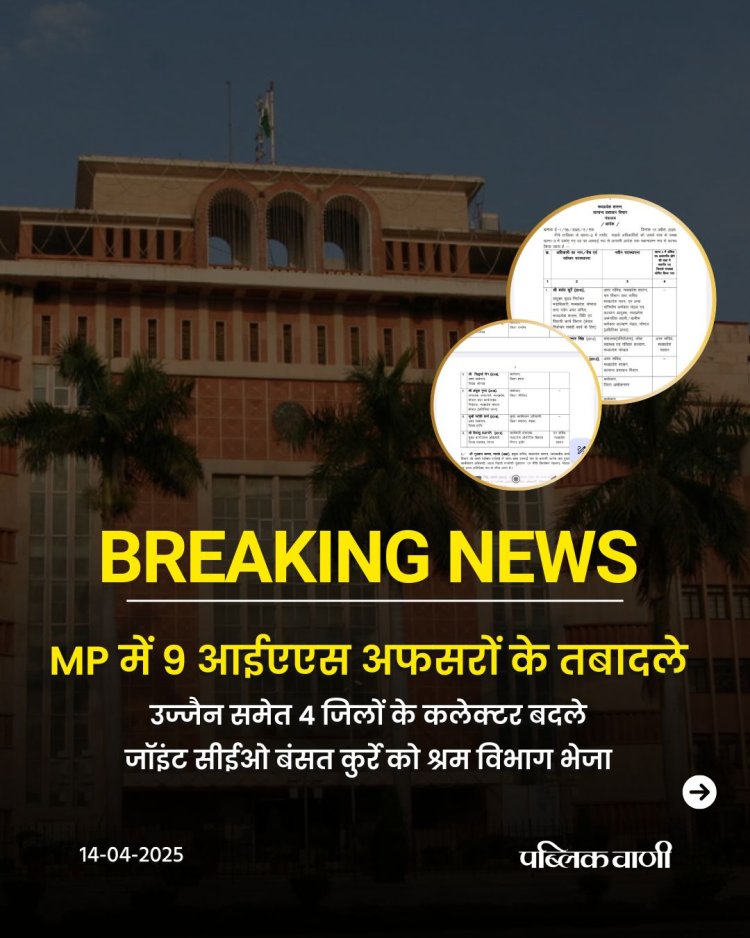MP IAS Transfer:  MP में फिर हुई बड़ी प्रशासनिक सर्जरी,9 IAS के तबादले, उज्जैन की कमान रोशन सिंह को