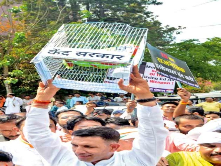 MP News: ईडी कार्यालय के सामने कांग्रेसियों ने किया प्रदर्शन