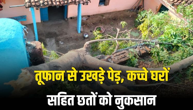 ग्रामीण क्षेत्रों में आंधी, तूफान से उखड़े पेड़, कच्चे घरों सहित छतों को नुकसान