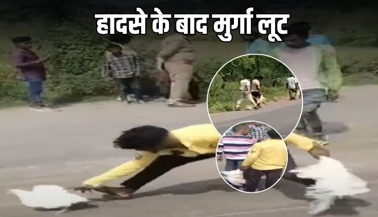 रीवा: स्कूल वैन और मुर्गा लोड पिकअप में टक्कर, बच्चे घायल, मुर्गा लेकर भागे ग्रामीण