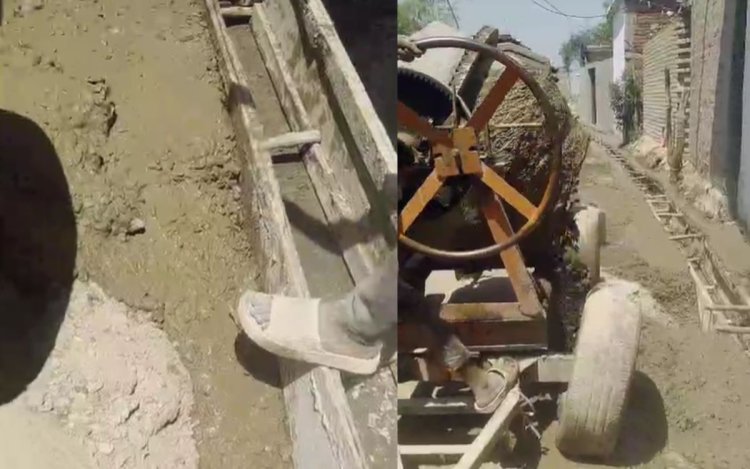 रौसर में नाली निर्माण में गड़बड़ी का आरोप, घटिया सामग्री के उपयोग की शिकायत