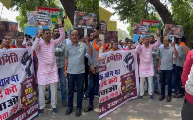 भोपाल में शराब दुकान के खिलाफ प्रदर्शन: मंदिर के पास दुकान हटाने की मांग, महिलाओं ने दी ताला बंदी की चेतावनी