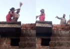 जमीन विवाद में महिला को छत से फेंकने का आरोप, वीडियो वायरल