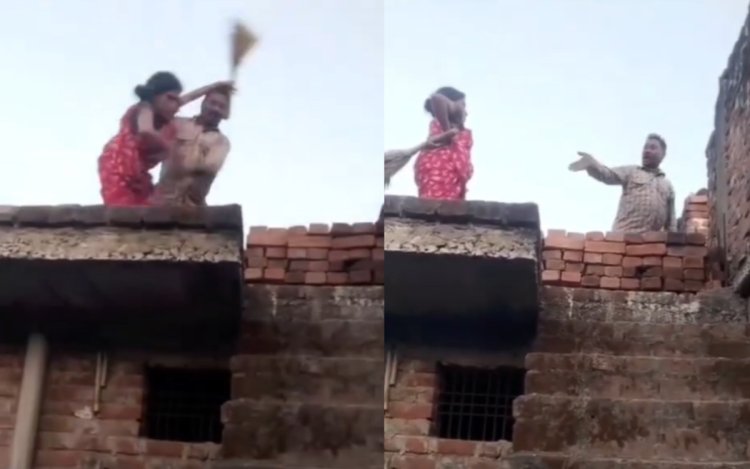 जमीन विवाद में महिला को छत से फेंकने का आरोप, वीडियो वायरल
