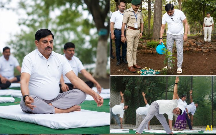 बैतूल के कुकरू में CM डॉ. मोहन यादव ने किया योग, रुद्राक्ष का पौधा लगाया; बोले- योग को बनाएं रोज की आदत