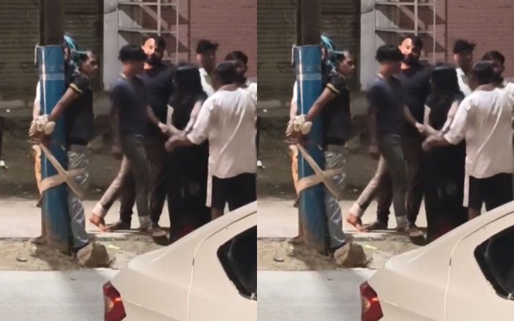 मोबाइल चोरी के शक में युवक को बिजली के खंभे से बांधकर पीटा, वीडियो वायरल