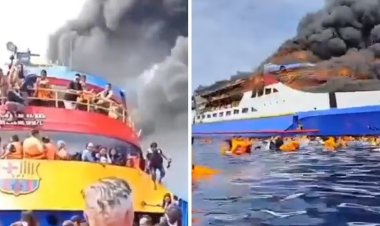 इंडोनेशिया में समुद्र के बीच फेरी में लगी भीषण आग, 5 की मौत; 41 लोग अब भी लापता, कई यात्रियों ने समुद्र में लगाई छलांग