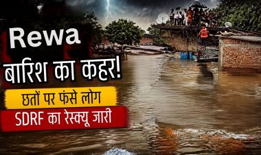 रीवा में मूसलाधार बारिश से बाढ़ के हालात, छतों पर फंसे लोग