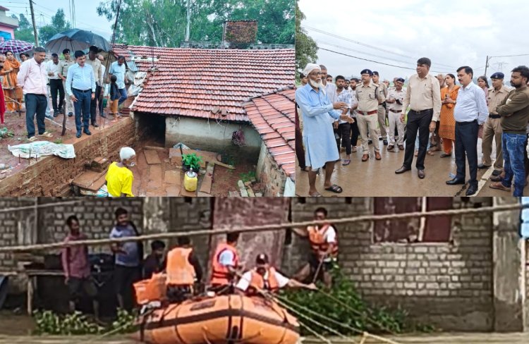 मऊगंज में बारिश से जलभराव, कमिश्नर-कलेक्टर ने किया निरीक्षण, 3 मजदूर रेस्क्यू