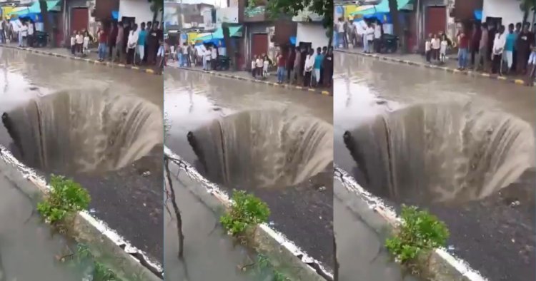 Kanpur Viral Video : कानपुर में सड़क बनी वॉटरफॉल, सोशल मीडिया पर वीडियो हो रहा वायरल
