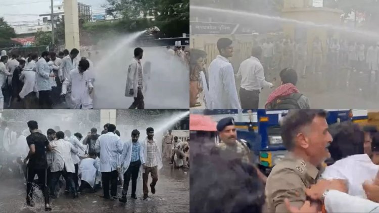 भोपाल में MBBS इंटर्न डॉक्टर्स का हल्लाबोल, पुलिस ने चलाया वाटर कैनन