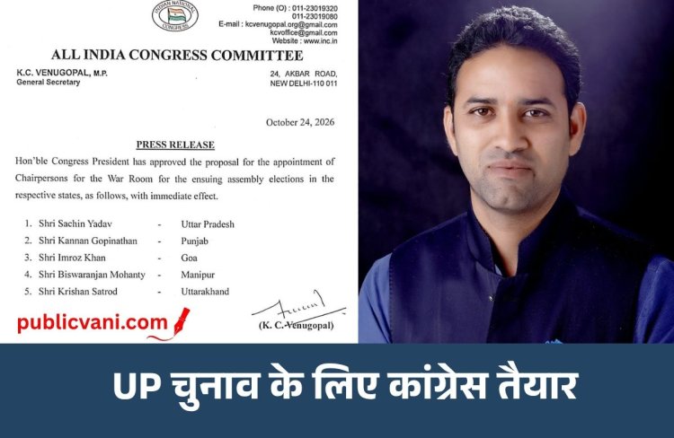 UP विधानसभा चुनाव: कांग्रेस ने तेज की तैयारियां, सचिन यादव को मिली बड़ी जिम्मेदारी